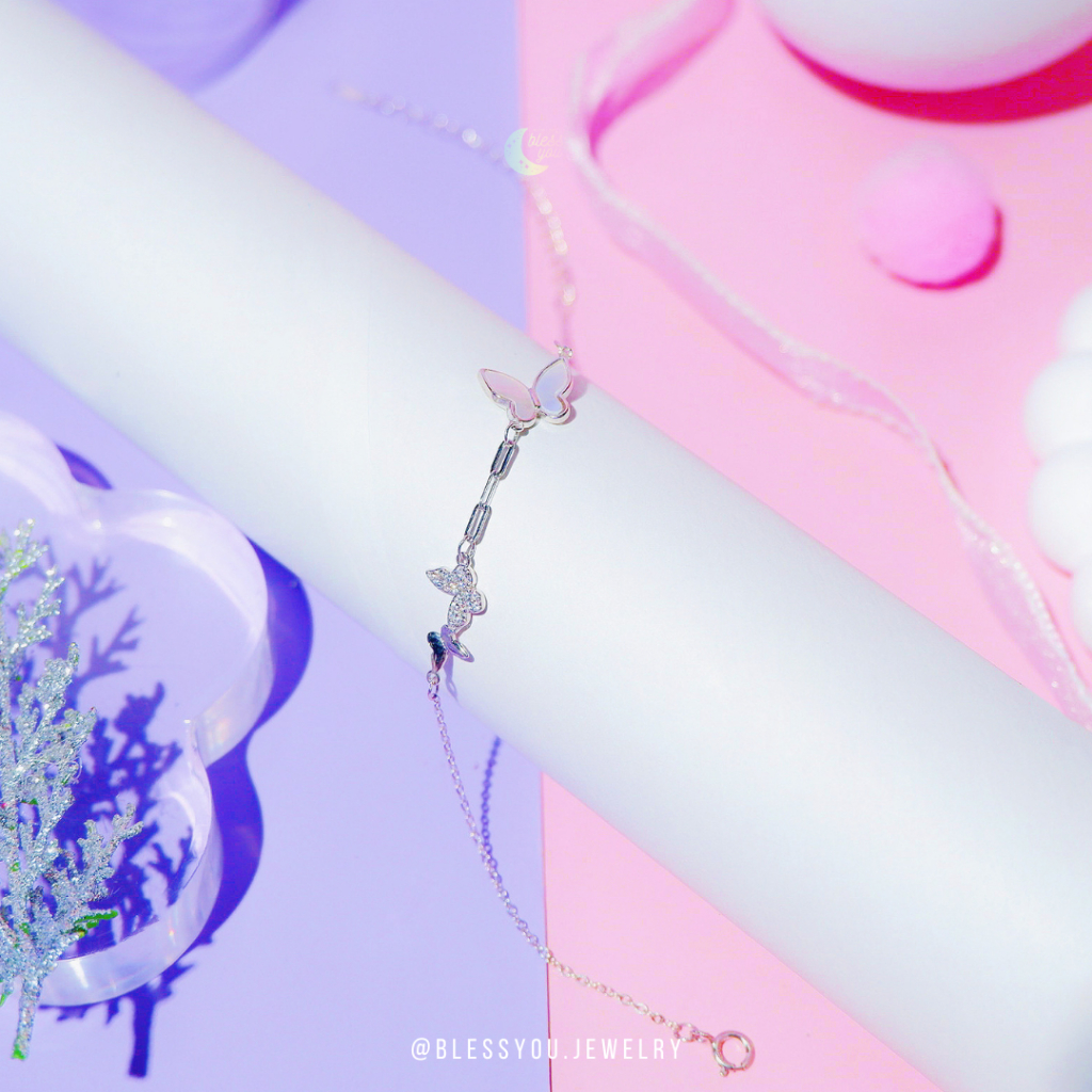 Blessyou l BB02 สร้อยข้อมือ กำไล ผีเสื้อกามเทพ เสริมรัก เติมเสน่ห์ ใครๆ ก็รัก ใครๆ ก็เอ็นดู การันตีเงินแท้ 92.5%