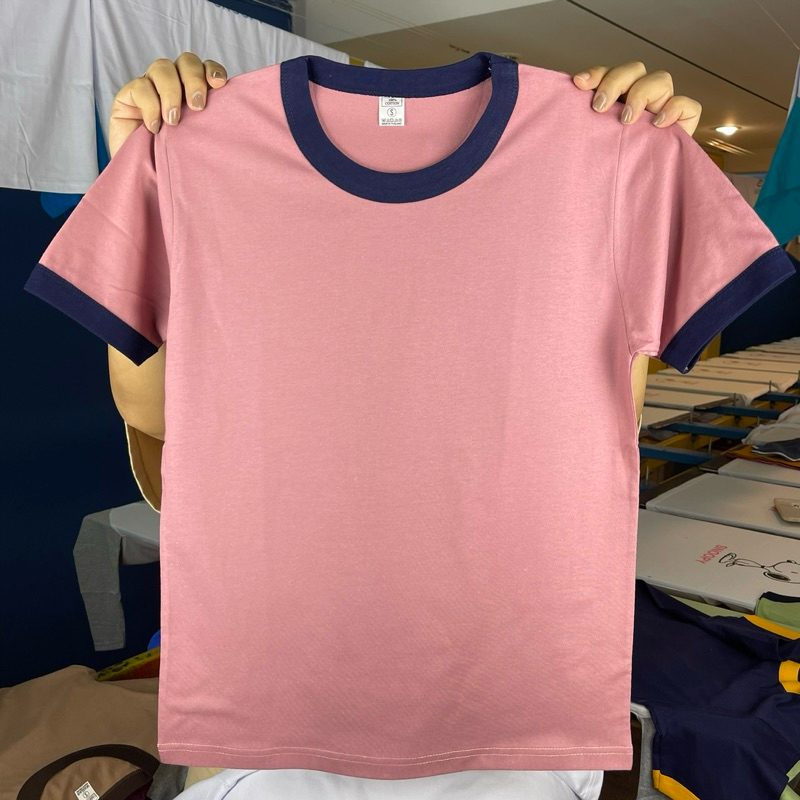 เสื้อยืดแต่งขอบคอ ขอบแขน ผ้าคอตตอน100%