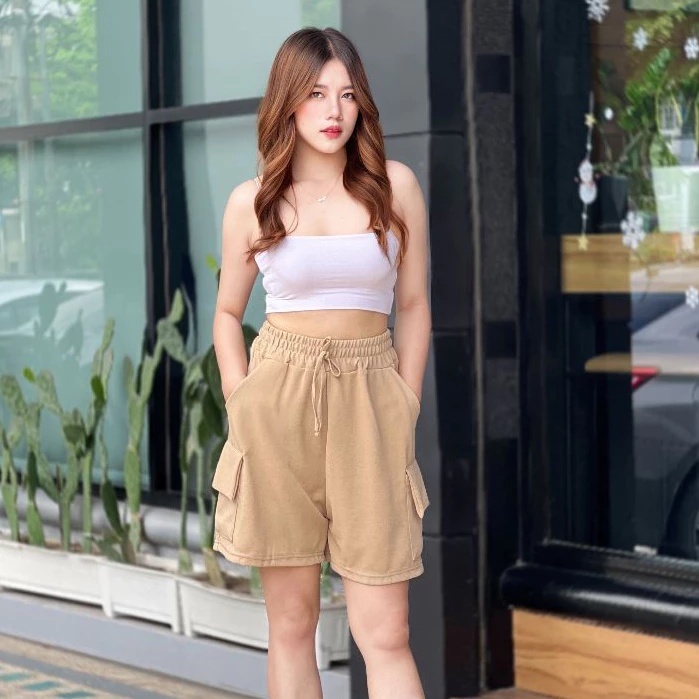 COD🔥กางเกงขาสั้นสไตล์คาร์โก้ขากว้าง มีกระเป๋า 4 ใบ ไซส์ใหญ่ มีเชือกปรับรอบเอว แฟชั่น ไม่เลือกรูปร่าง K5558 - รูปที่ 4