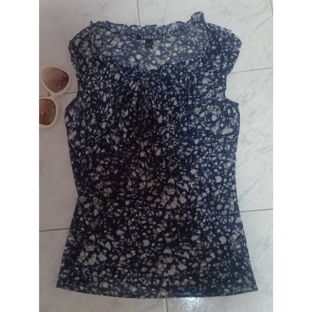 ถ583(ห58)ส5เสื้อลายพิมพ์แขนกุดคอหยิกงานป้ายESPผ้าชีฟองเนื้อทรายใช้ใส่ลำลองเดินเลเดินเฟ่ชิๆๆ  รอบเอว: