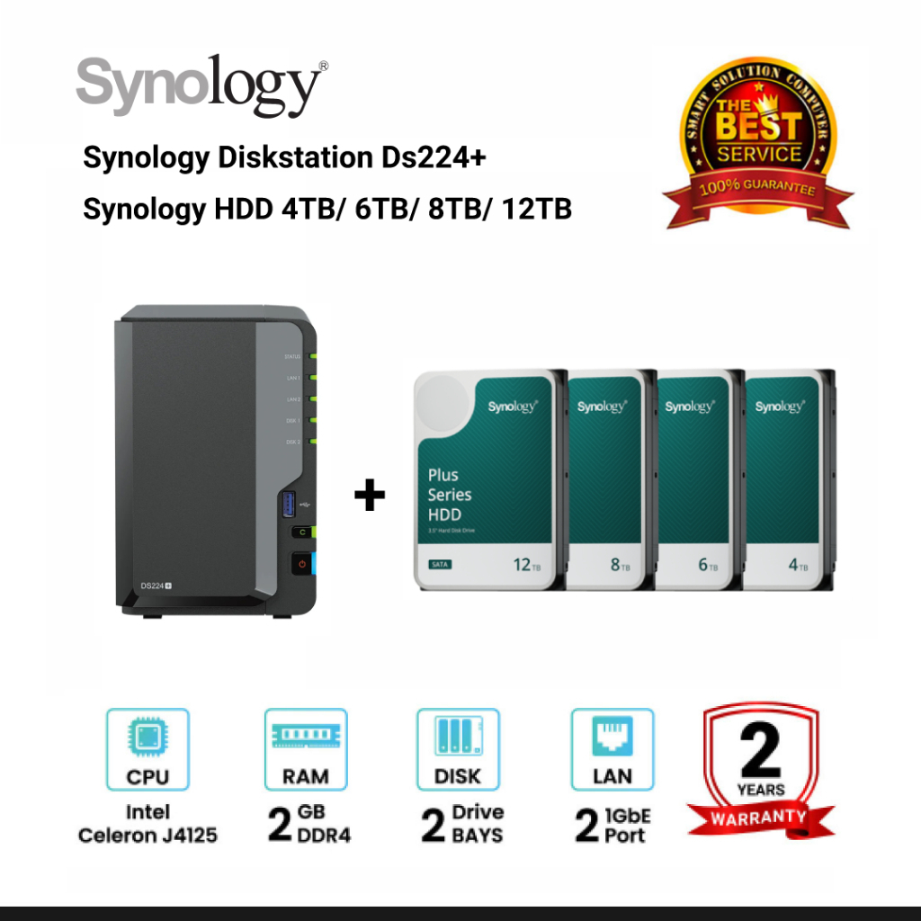 [NEW] Synology DiskStation DS224+ 2-Bay NAS + Synology HDD 4TB/6TB/8TB/12TB