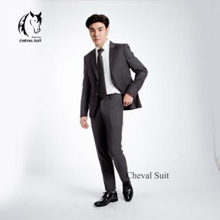 ชุดสูทผู้ชายสีเทาเข้ม เสื้อ+กางเกงรุ่นพรีเมี่ยม 2 กระดุม สูท…
