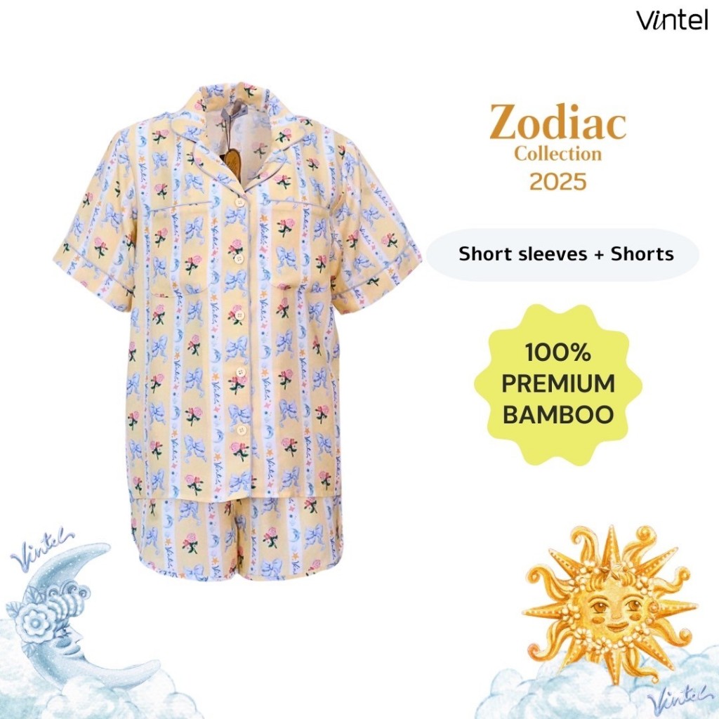 Vintel ชุดนอนผ้าเยื่อไม้ไผ่แท้ ลาย Yellow Ribbon