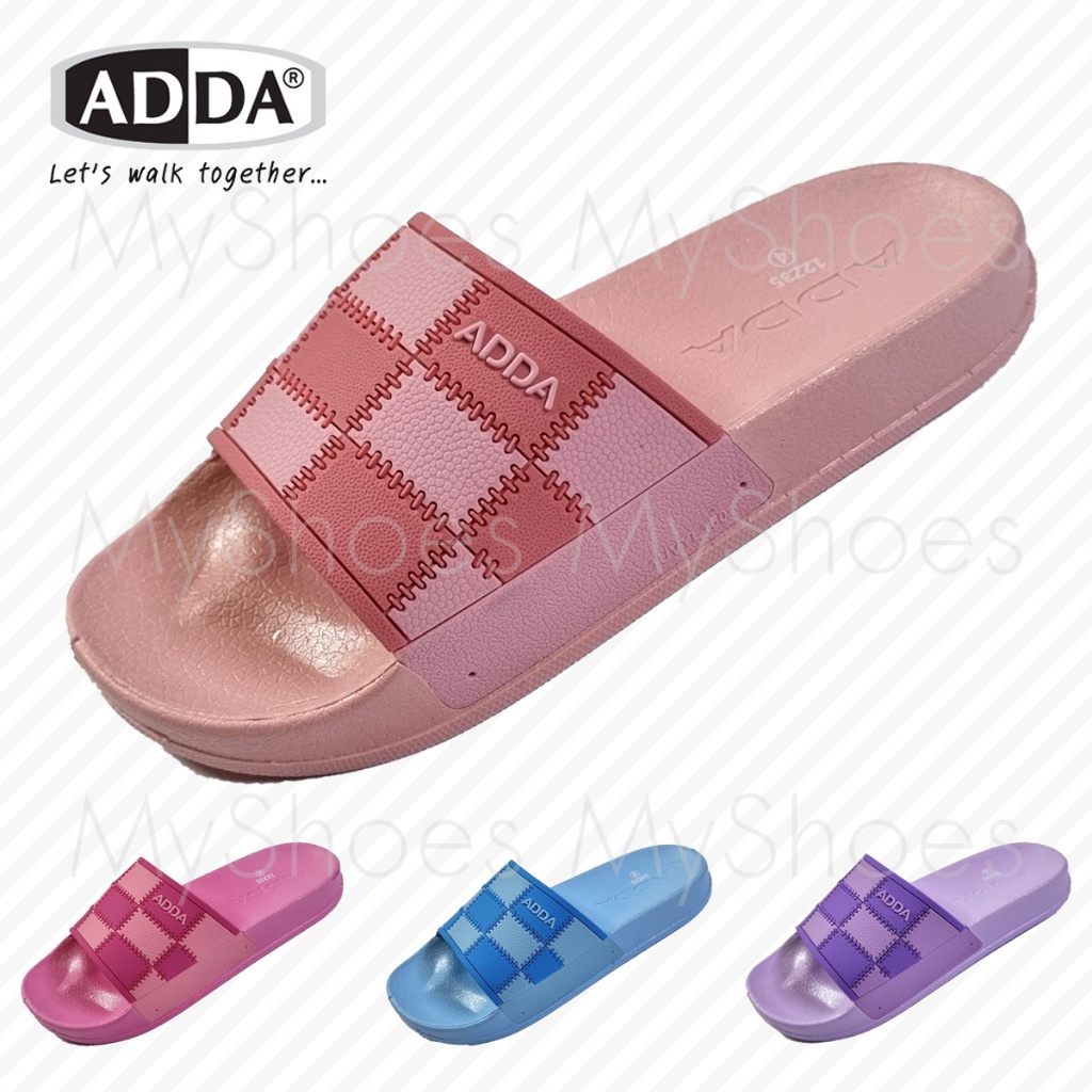 ADDA 12Z35 รองเท้าแตะลำลอง รองเท้าผู้หญิง ทรง ใส่สบาย พื้นนุ่ม ลายตารางหมากรุก สไตล์วินเทจ ไซส์ 4-7 myShoes