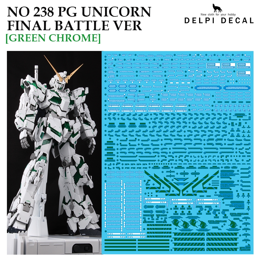 ดีคอลน้ำ [DELPI] 238 PG 1/60 UNICORN FINAL BATTLE VER GUNDAM WATER DECAL [GREEN CHROME] BIG