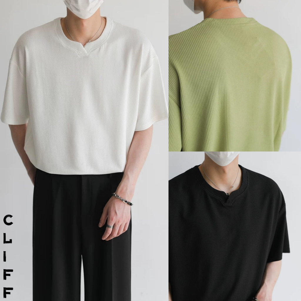 CLIFF เสื้อผู้ชาย เสื้อยืดผู้หญิง แฟชั่น คอวี ชุดคู่รัก มีสไตล์ ลำลอง เรียบง่าย