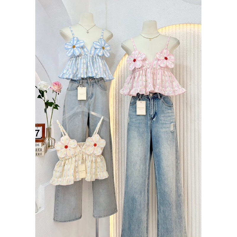 NN615 เสื้อสายเดี่ยวอกดอกไม้ ลายดอกทิวลิป🌷 Peekanong🌷