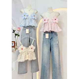 NN615 เสื้อสายเดี่ยวอกดอกไม้ ลายดอกทิวลิป🌷 Peekanong🌷