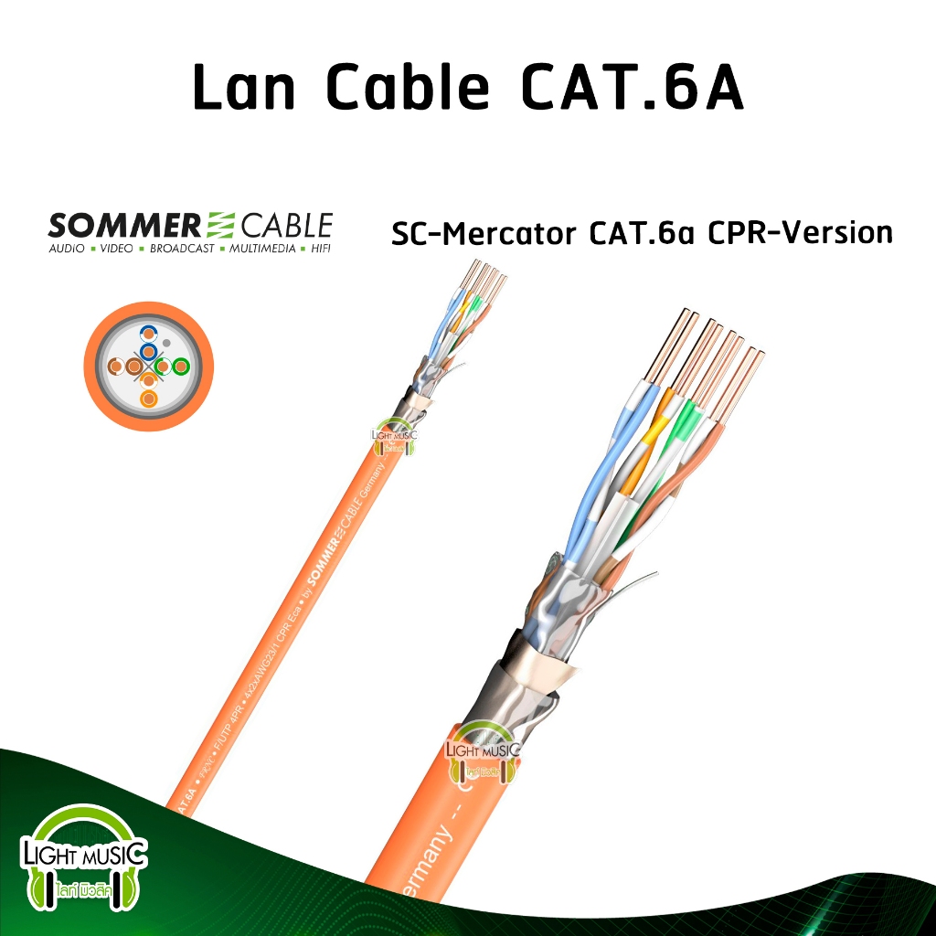Lan Cable CAT 6A Sommer SC-Mercator CAT6A CPR 500MHz 7.1 mm. OFC Ethernet Cable AES EBU 110 ohm สายแลน สายอินเตอร์เน็ต
