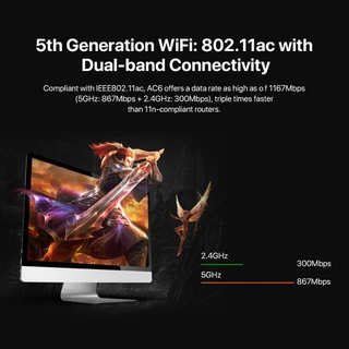 Tenda AC6 เราเตอร์ AC1200 Smart Dual-Band 2.4G/5G WiFi Router Repeater (ไม่รองรับการใส่ซิม)