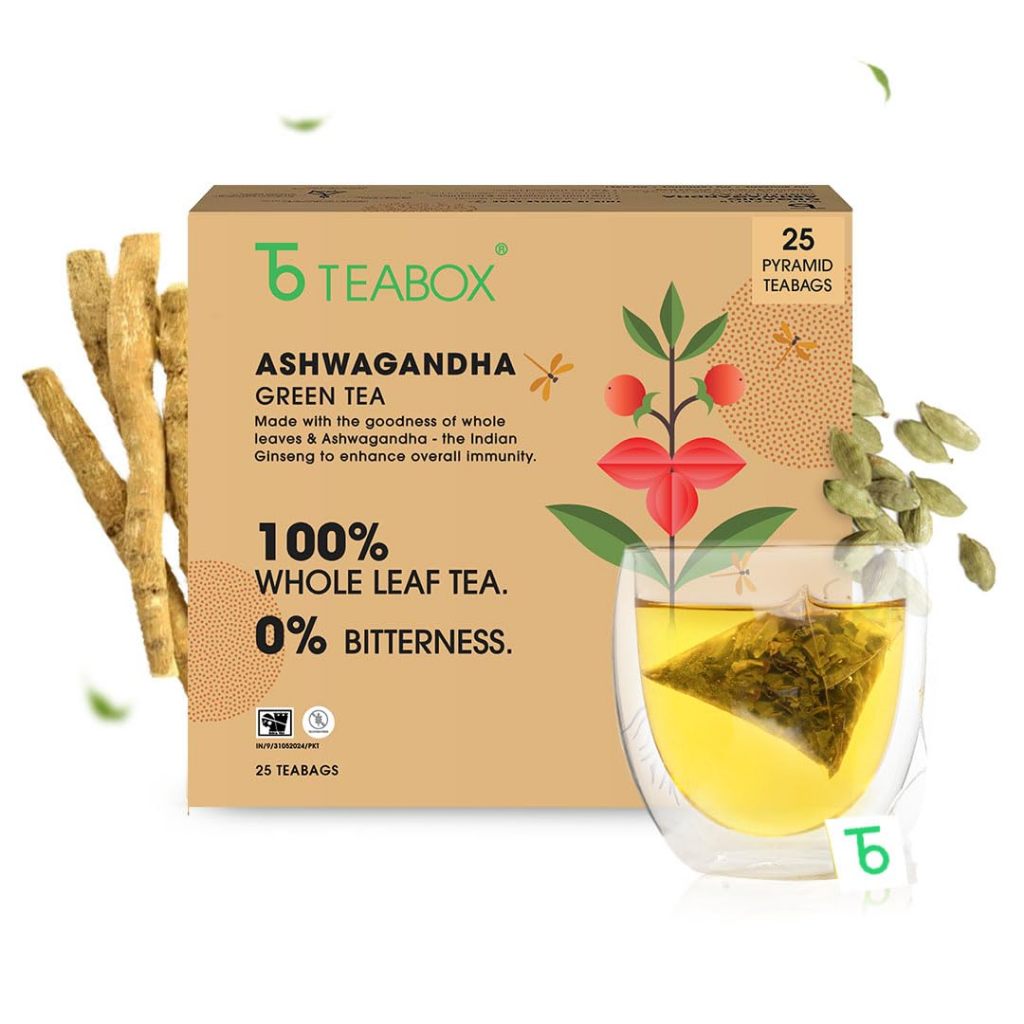 Teabox ชาเขียว โสมอินเดีย Ashwagandha Green Tea, 25 Teabags