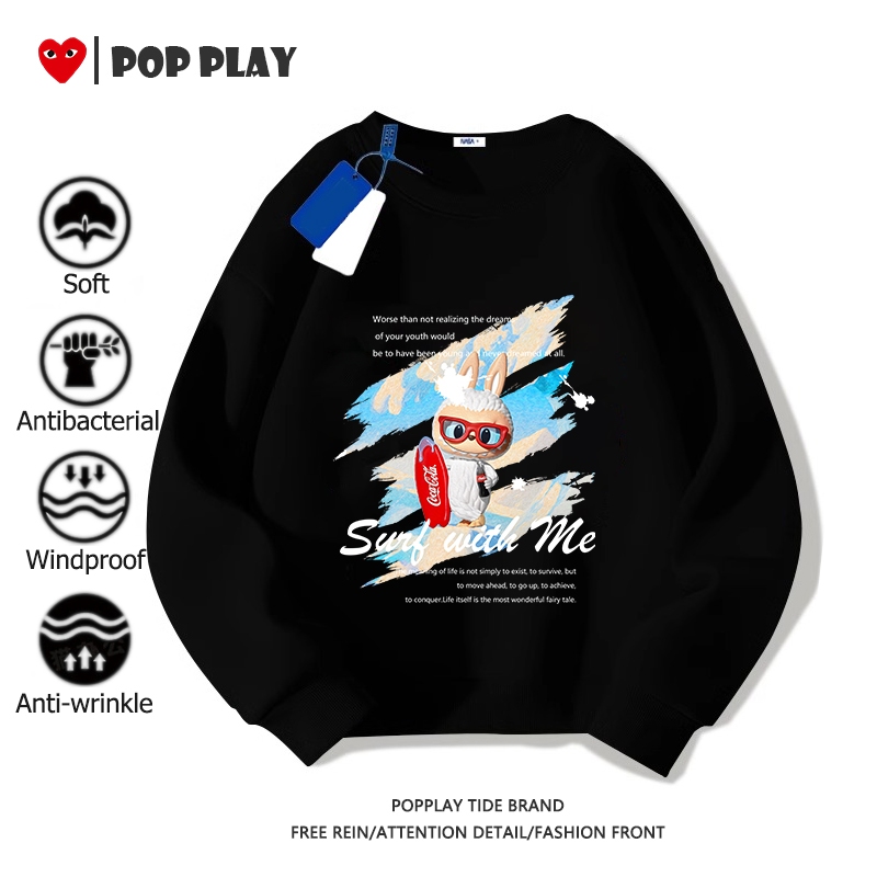 Sweatshirts ผ้าฝ้ายไซส์ใหญ่สำหรับผู้ชาย popmart labubu rabbit surfing กันลม oversize 2025 ใหม่ (ส่งเร็ว จัดส่งจากไทย)