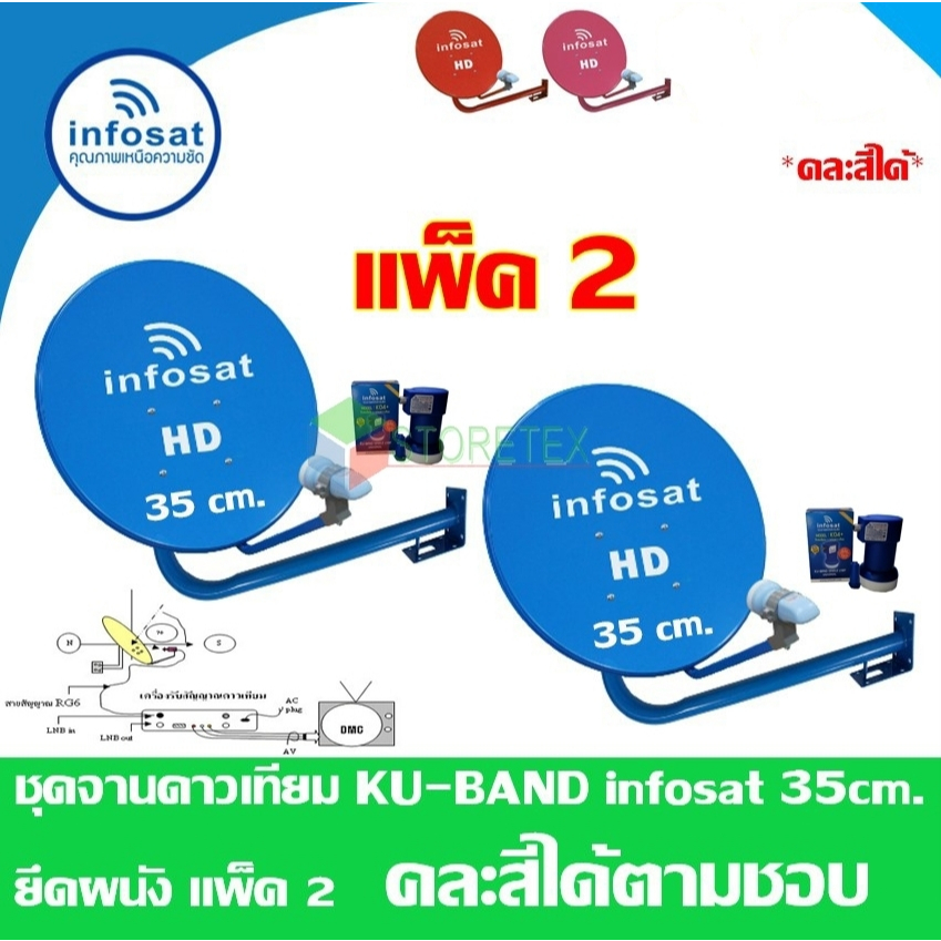 ชุดจานดาวเทียม Thaicom INFOSAT KU-Band 35 Cm. ยึดผนัง แพ็ค2 (คละสี)