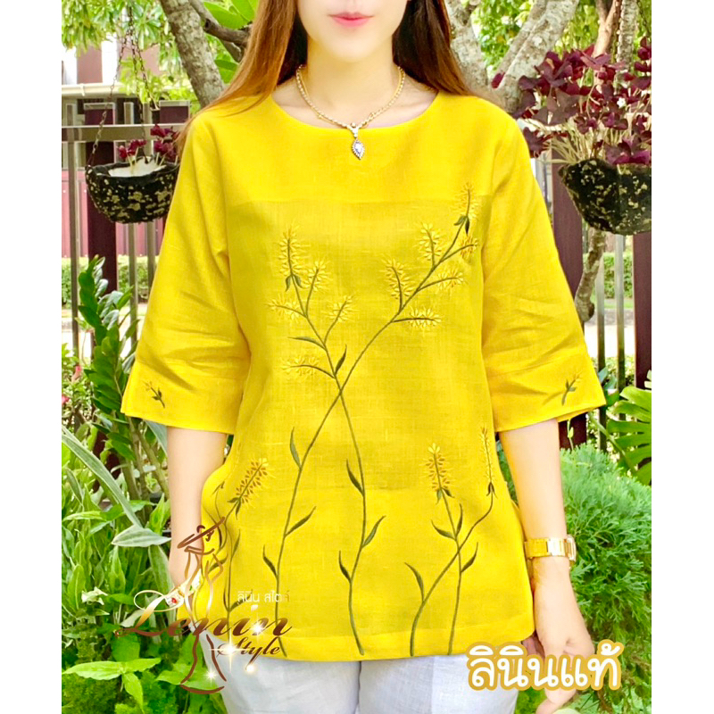 เสื้อลินิน เสื้อผู้ใหญ่ใส่ออกงาน ดีไซน์สวยเก๋ ลายดอกไม้สีสันสดใส