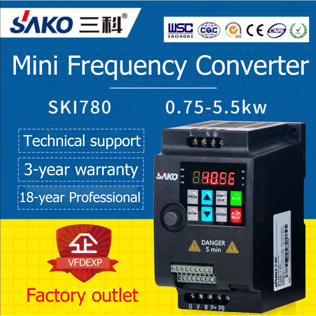 100%ของแท้ | SAKO SKI780 Inverter ตัวแปลงความถี่ตัวแปร 3 เฟส 380V 220V Vector Inverter VFD สําหรับมอเตอร์ควบคุมความเร็ว