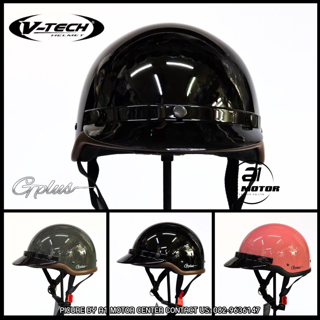 หมวกกันน็อคครึ่งใบ วินเทจ V-Tech รุ่น G-Plus ใส่ได้ทั้งชายและหญิง ขนาดฟรีไซส์ ประมาน L-XL (59-62 Cm) มาตรฐาน มอก.