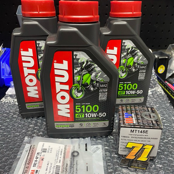 ชุดถ่ายน้ำมันเครื่อง Motul5100 SAE10W50 กรอง โอริง ฟรีแหวนถ่ายน้ำมันเครื่อง SR500 SR400 DRAGSTAR400 - รูปที่ 2