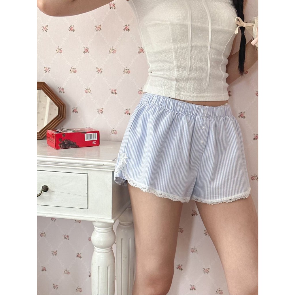 Choosedress A5560 Lullaby Cozy Shorts กางเกงขาสั้นเเต่งขอบลูกไม้ รูปที่ 4