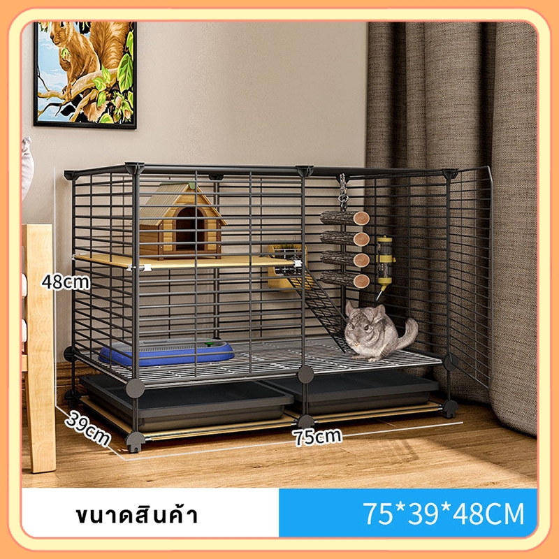 กรงชินชิล่า 75*39*48CM ตาข่ายเหล็กเข้ารหัส กรงกระต่าย กรงกระรอก กรงนกเขาใหญ่ กรงชูก้าไรเดอ กรงนกหงส์หยก กรงแมวขนาดใหญ่