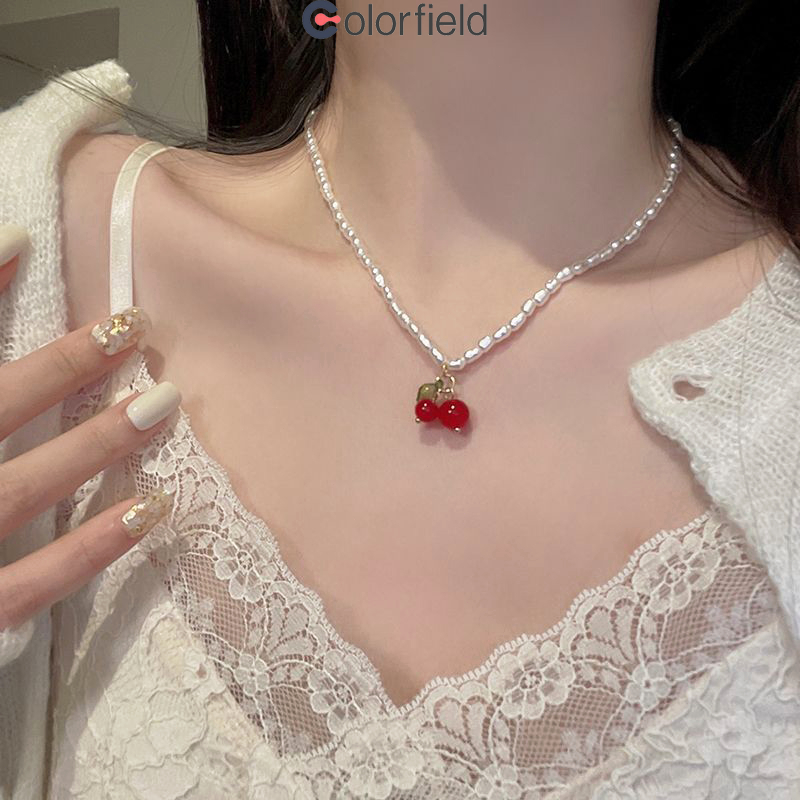 Colorfield สร้อยเชอรี่ สร้อยคอมุกเชอร์รี่ แต่งด้วยลูกปัด แฟชั่นฤดูร้อน หวาน ระดับไฮเอนด์ สําหรับผู้หญิง