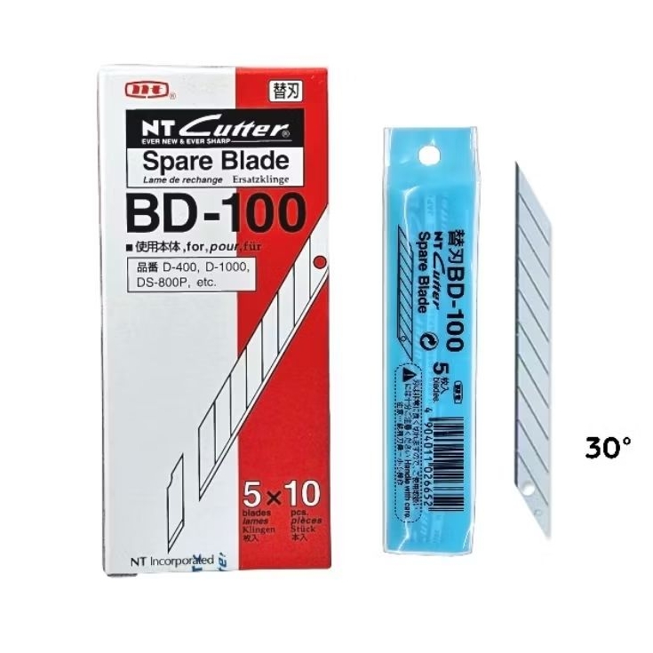 NT Cutter ใบมีดคัตเตอร์เฉียง 30° ขนาด 9 มม. รุ่น BD-100 (ราคาต่อ 1 ซอง/มี 5 ใบ)