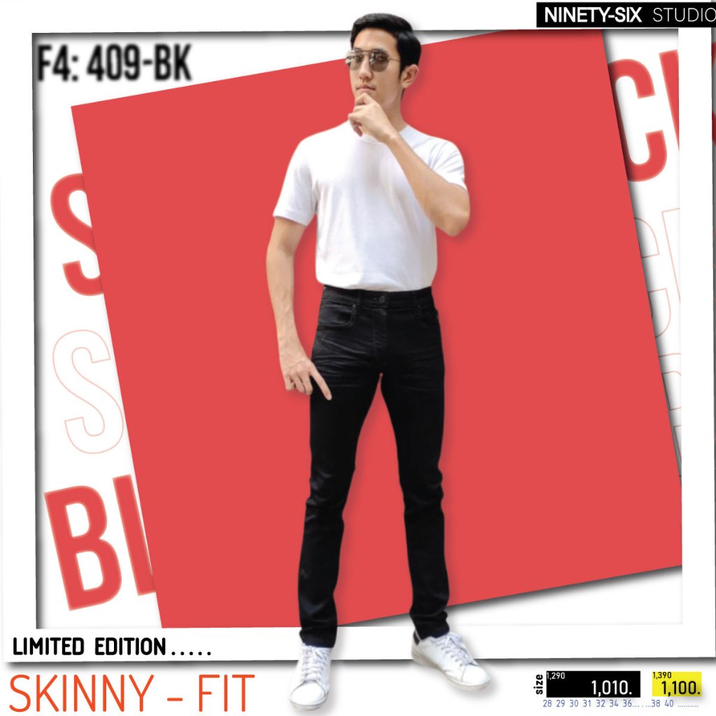 F4-409/BK กางเกงยีนส์ยืด ทรงเดฟ สีดำซุปเปอร์แบล็ค
