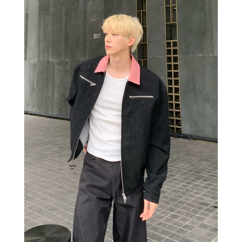 PAPA.XQ SONG DENIM JACKET 🖤🩷 (NEW! เสื้อแจ็คเก็ตยีนส์ปกหนัง men clothing พร้อมส่ง🛒✨)