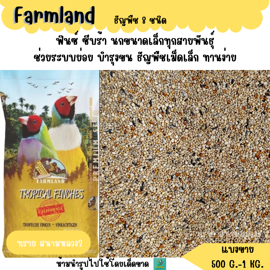 เหลือง.ธัญพืช 8 ชนิด Farmland   (แบ่งขาย 500 G. - 1 KG.)  อาหารนกฟินซ์ ซีบร้า กระจอกชวา