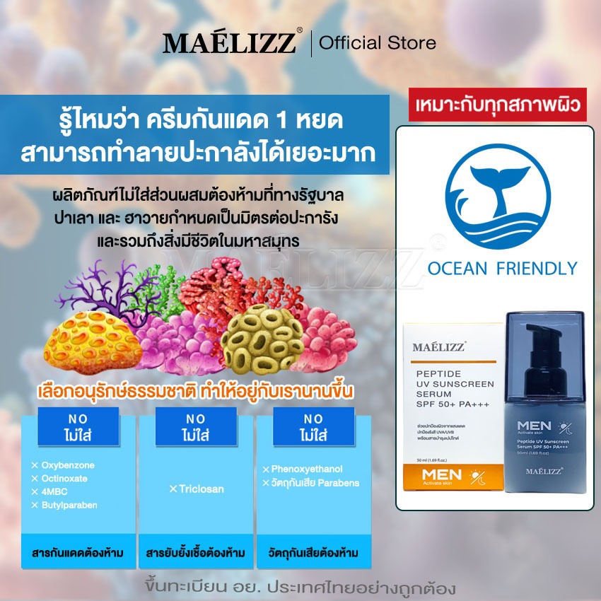 [ ซื้อ1แถม1 ] Peptide UV Sunscreen Serum ไบรท์ บูสเตอร์ ซัน เซรั่ม เอสพีเอฟ50 พีเอ+++ (Marine-friendly sunscreen) ^p2 ราคา ถูกที่สุด ดีลบีเคเค แกลเลอรีภาพที่ 3