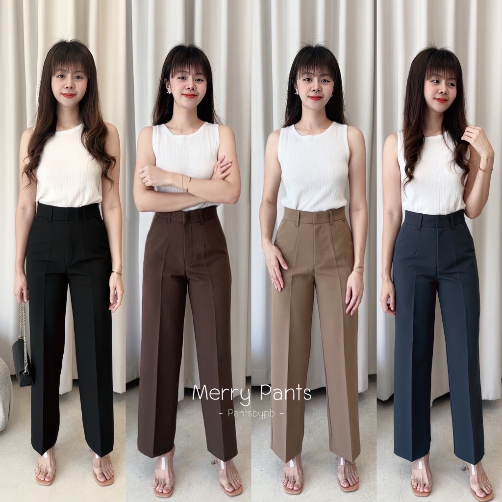 กางเกงรุ่น เมอรี่ (Merry) | กางเกงกระบอกกลาง เอวสูง ผ้าไอรีส