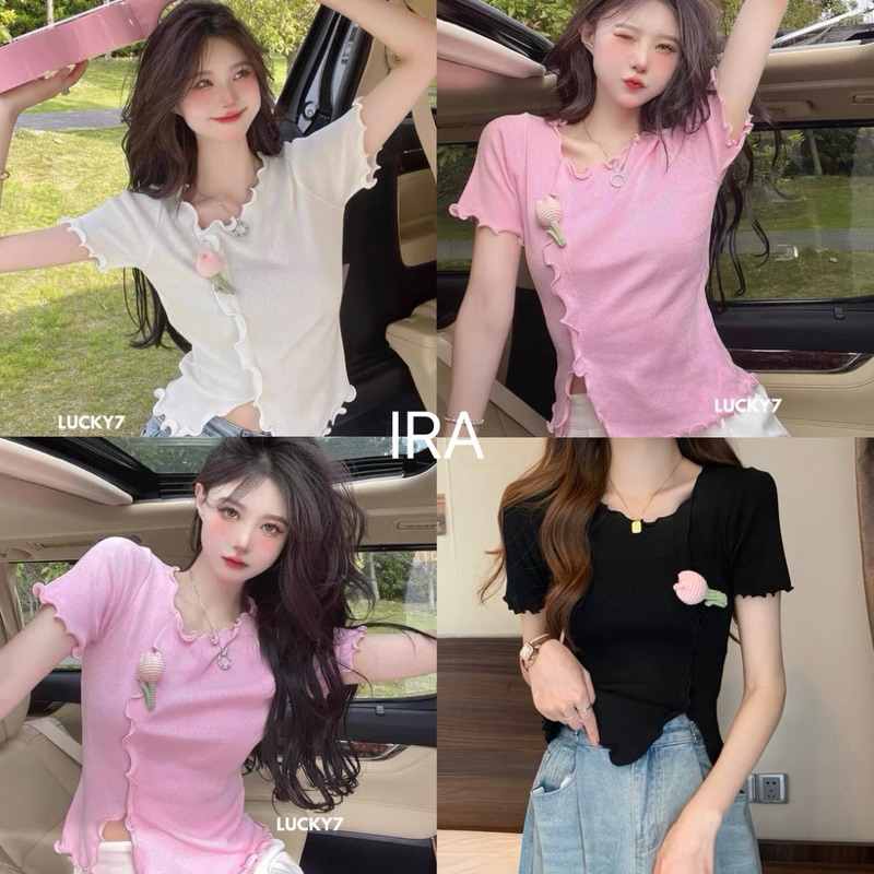 BY IRA rosie top เสื้อครอปแขนสั้น ดีเทลดอกทิวลิปน่ารักมากกก