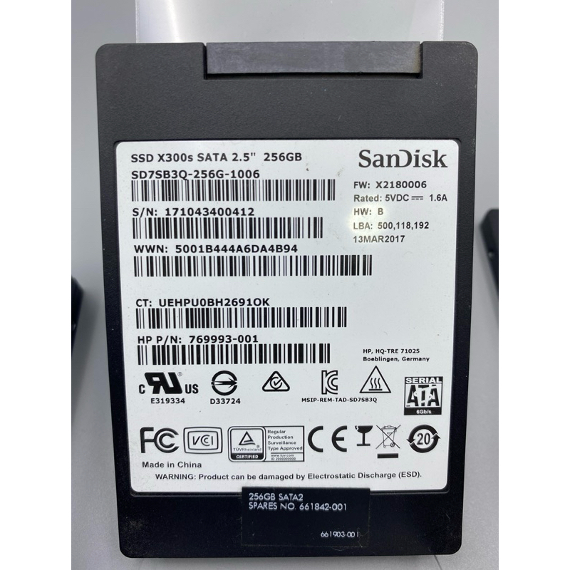 Ssd sata 2.5“ 256gb มือสอง Sandisk