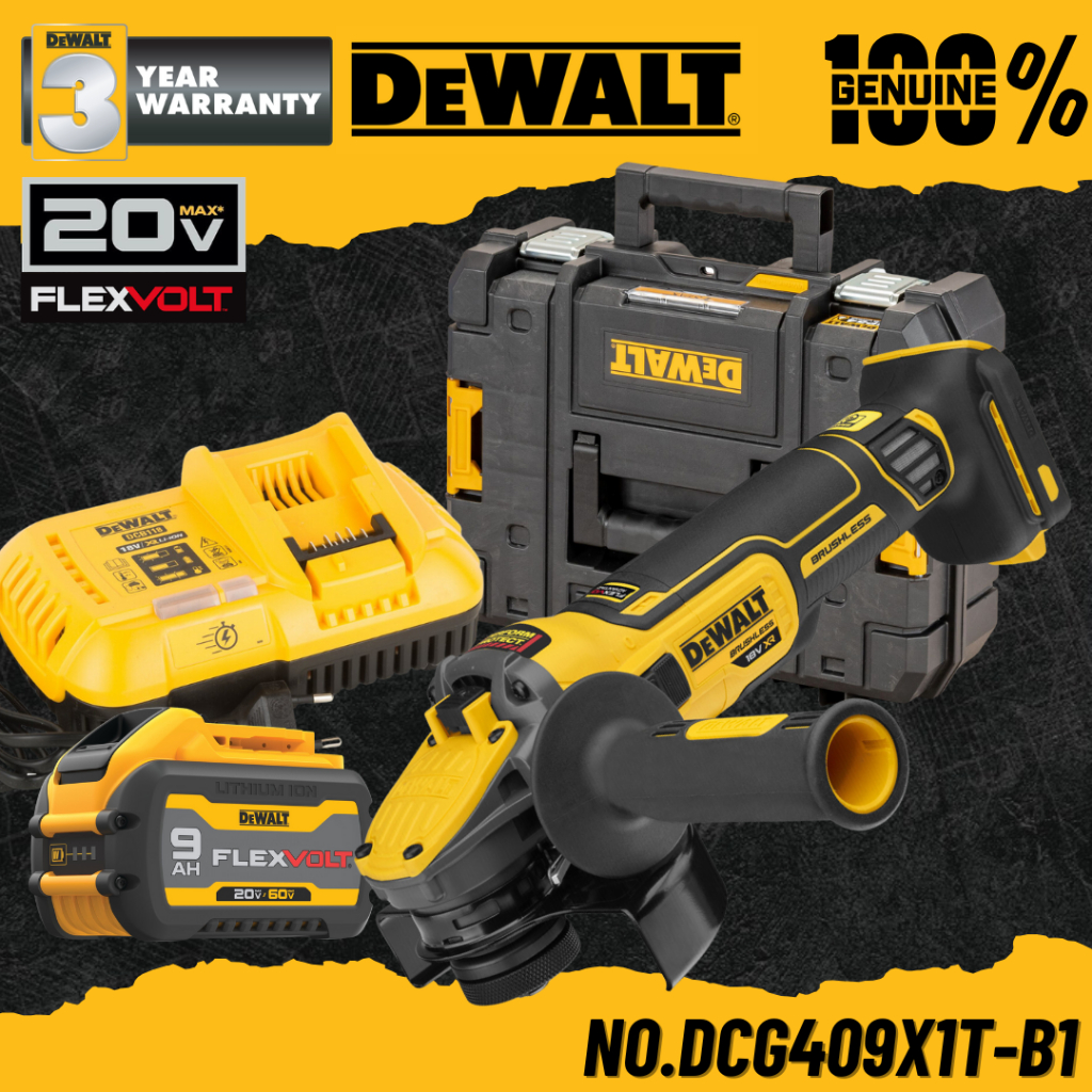 DEWALT ชุดเครื่องเจียร  20V Max 100mm Flexvolt Advantage พร้อมแบตเตอรี่ 9.0AH No.DCG409X1T-B1