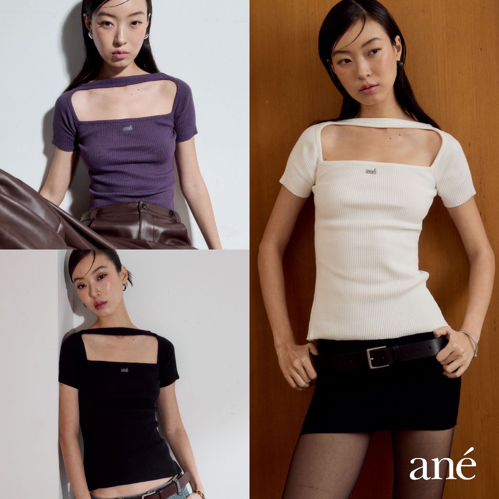 ané cut out rib tee, เสื้อยืดร่องคอปาด ane.wear