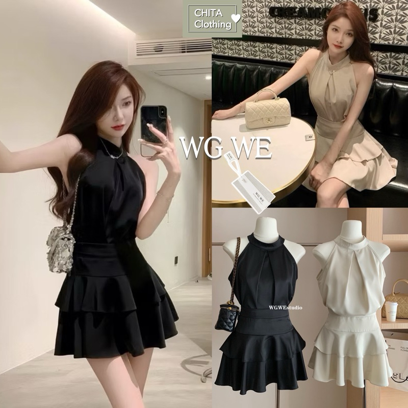 📍พร้อมส่ง📍8019💌Set 2 pcs เสื้อแขนกุด + กระโปรงซับในกางเกง งานซิปข้าง TAG:WG.WE 🇰🇷