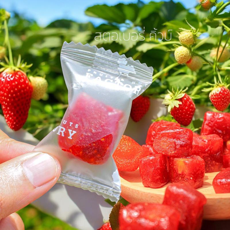 🍓สตรอว์เบอร์รี่ คิวบ์ สตรอว์เบอร์รี่อบแห้ง ชิ้นพอดีคำ เปรี้ยวอมหวานอร่อยสุดๆ