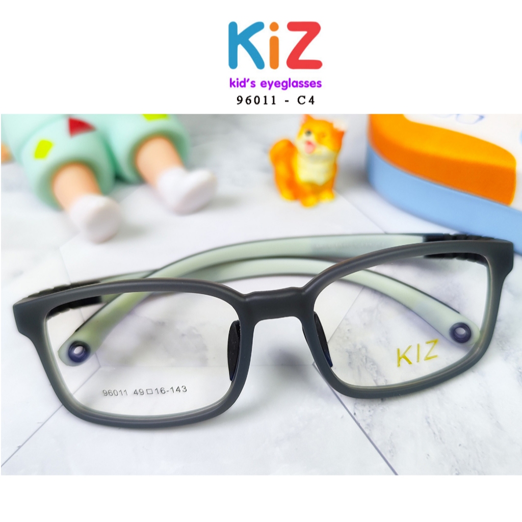 กรอบแว่นตาเด็ก KiZ 96011 - C1 สำหรับ เด็กอายุ 7 - 10 ปี เต็มกรอบสีเทาเข้ม แถมฟรี ข้อต่อ+ซิลิโคนจมูกแ
