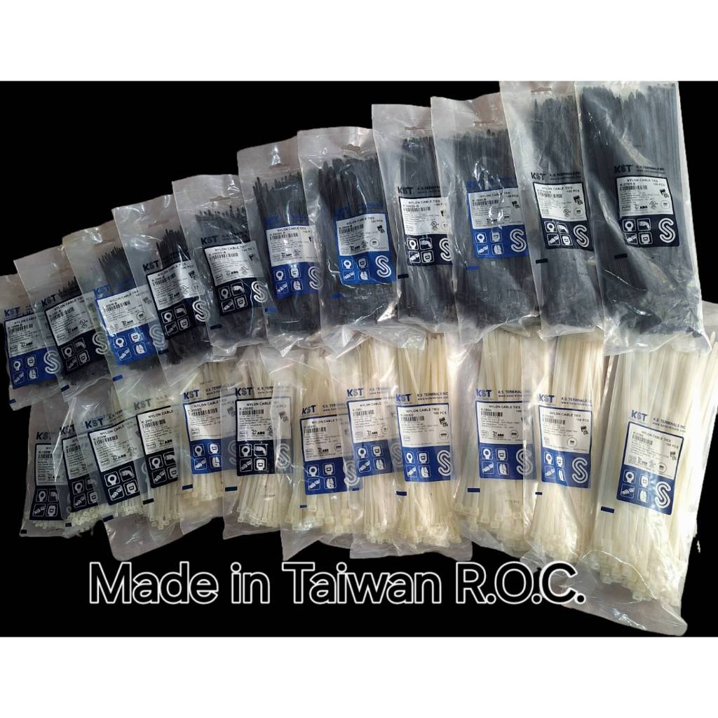 เคเบิ้ลไทร์ไนล่อน Nylon Cable Ties  ยี่ห้อ KST (Taiwan) มีขนาด 4-15 นิ้ว สีขาว/ดำ บรรจุถุงละ100เส้น
