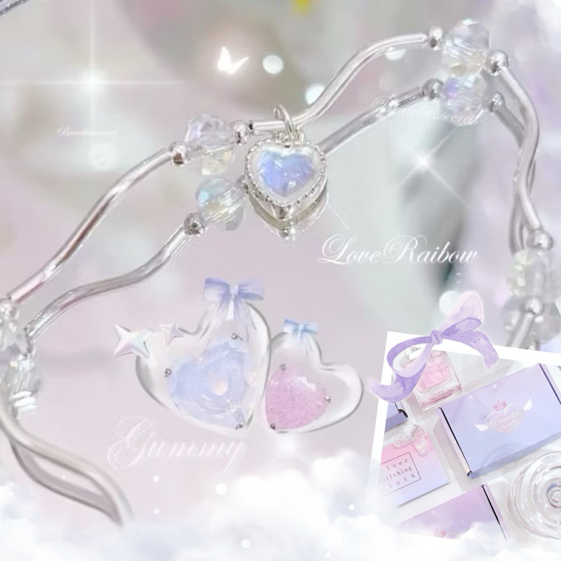 🎀 ลด80฿🪞🩷 โค้ดหน้าร้าน 🩷 🎠 พร้อมส่ง💗 𝐿𝑜𝓋𝑒 𝑅𝒶𝒾𝓃𝒷𝑜𝓌 ชุบเงินแท้92.5%สร้อยข้อมือคริสตัลหัวใจ (131) กำไล