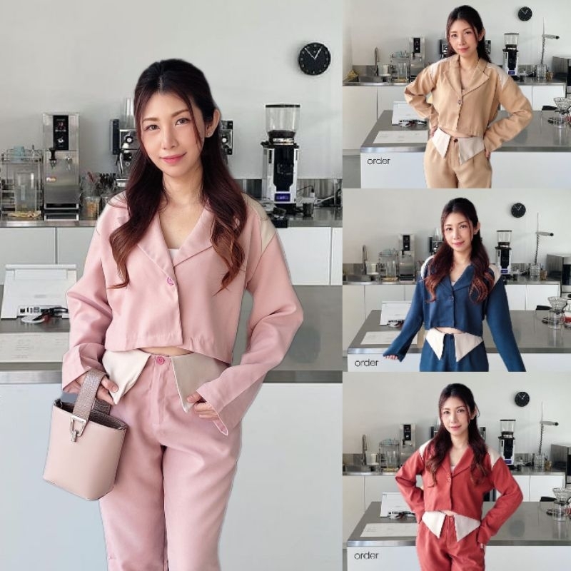เทล้างสต๊อก‼️💥💥ชุดสูทแฟชั่น เสื้อสูทผู้หญิงสูทเบลเซอร์สีพื้น ชุดใส่ทำงาน  ผ้าคอตตอนผสมโพลีหนานิ่ม *ได้ทั้งชุด*