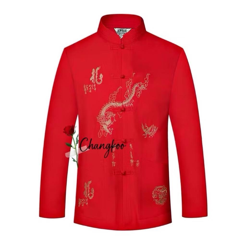 เสื้อคอจีนผู้ชาย เสื้อตรุษจีนผู้ชาย ใส่สบายใส่ดี แขนสั้น แขนยาวผู้ชาย ปักมังกร ราคาสุดคุ้ม ส่งจากไทย - รูปที่ 2