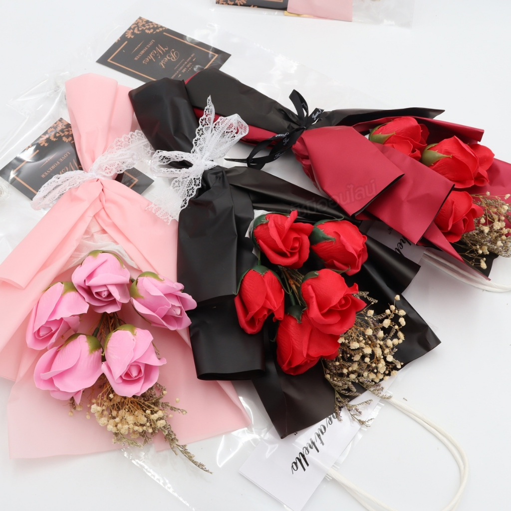 K-002 ช่อดอกกุหลาบประดิษฐ์ พร้อมถุงถือ วันวาเลนไทน์ มีไฟเส้นLED ช่อดอกไม้แห้ง มีให้เลือกสี พร้อมส่ง - รูปที่ 2