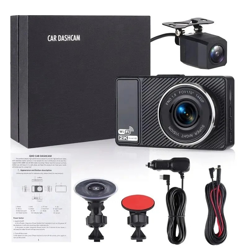 กล้องติดรถยนต์หน้า/หลัง บันทึกภาพ Full HD 1080P QHD Dual lens Dashcam 2K WiFi CAR DASHCAM รุ่น X18pr