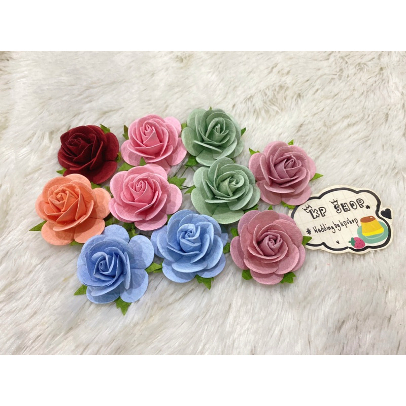 🌸 พร้อมส่งจ้า  🌹ดอกกุหลาบกระดาษสาสำหรับงาน DIY 🌼 แพ็ค 10 ดอก 🌼 ขนาด 4-4.5 เซน🌷ก้านลวดอ่อน🌷