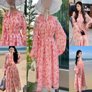 maxy dress ตัวยาวเปิดไหล่ สีพีช ป้ายypy