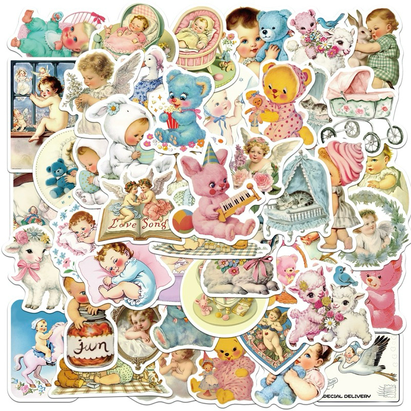 💥จัดส่งไว💥(181)สติกเกอร์ลายเบบี๋วินเทจ 50 ชิ้น