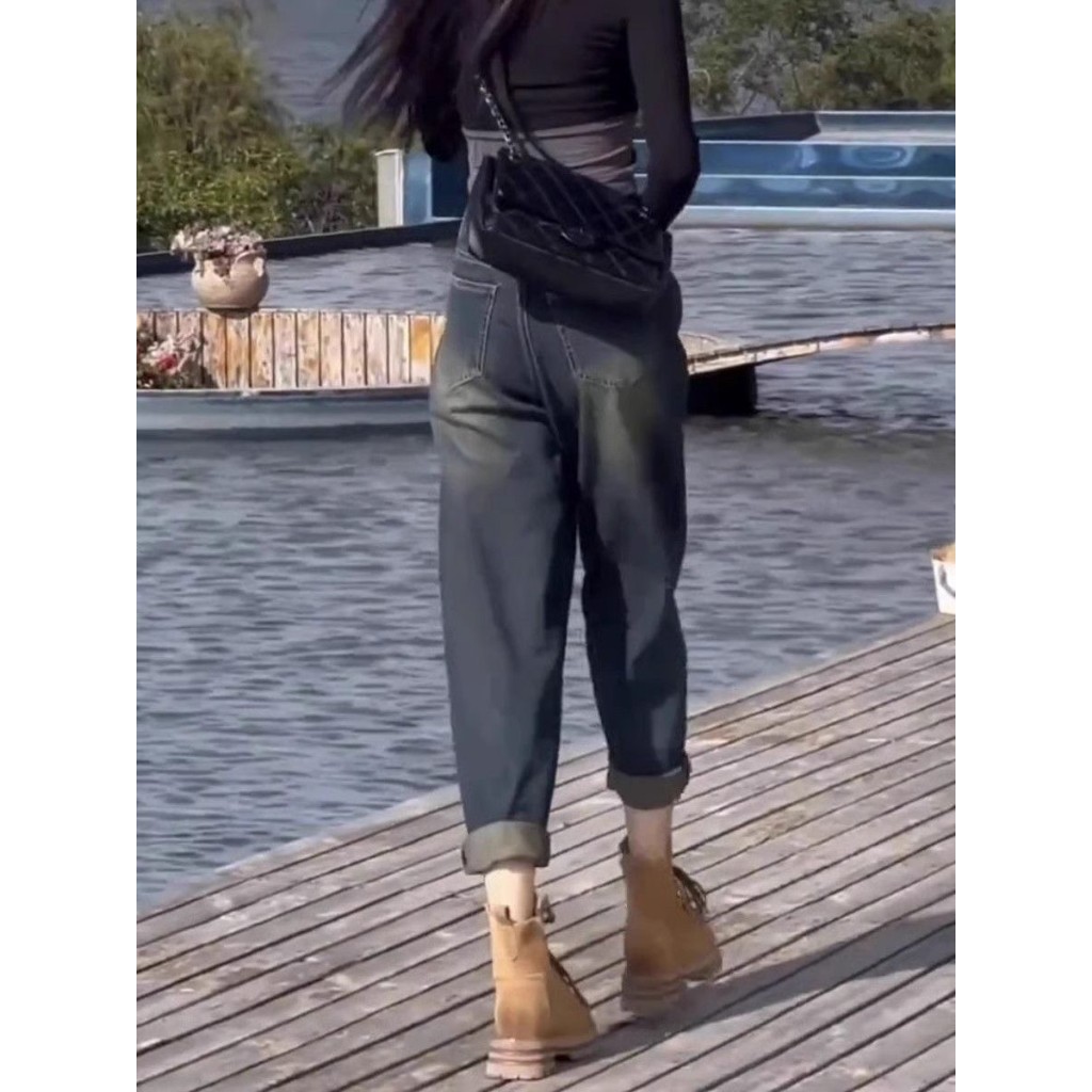 กางเกงยีนส์ฮาเร็ม S-10XL กางเกงยีนส์ขายาว เอวสูงทรงหลวม พลัสไซส์ - รูปที่ 5