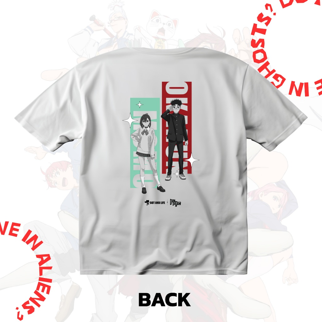 เสื้อยืด เสื้ออนิเมะ ดันดาดัน ลิขสิทธิ์แท้ Bot and Life x DAN DA DAN T-shirt Momo & Okarun  สี ขาว