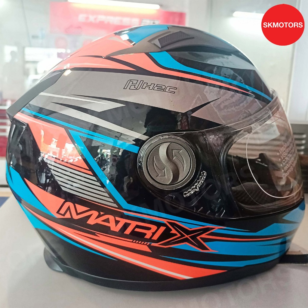 หมวกกันน็อกเต็มใบ HONDA H2C MATRIX สีฟ้าส้ม รหัสสินค้า APSTDHGFF2LZE SIZE : L ขนาด 59-60 ซม. แท้100%