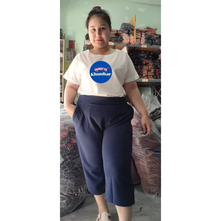 Khunbar กางเกง5ส่วนผ้าวูลเวฟ-หน้า/หลังเอวเรียบ-ใส่ยางยืดเฉพาะด้านหลัง-มีกระเป๋า2ข้างไซส์สาวอวบใหญ่